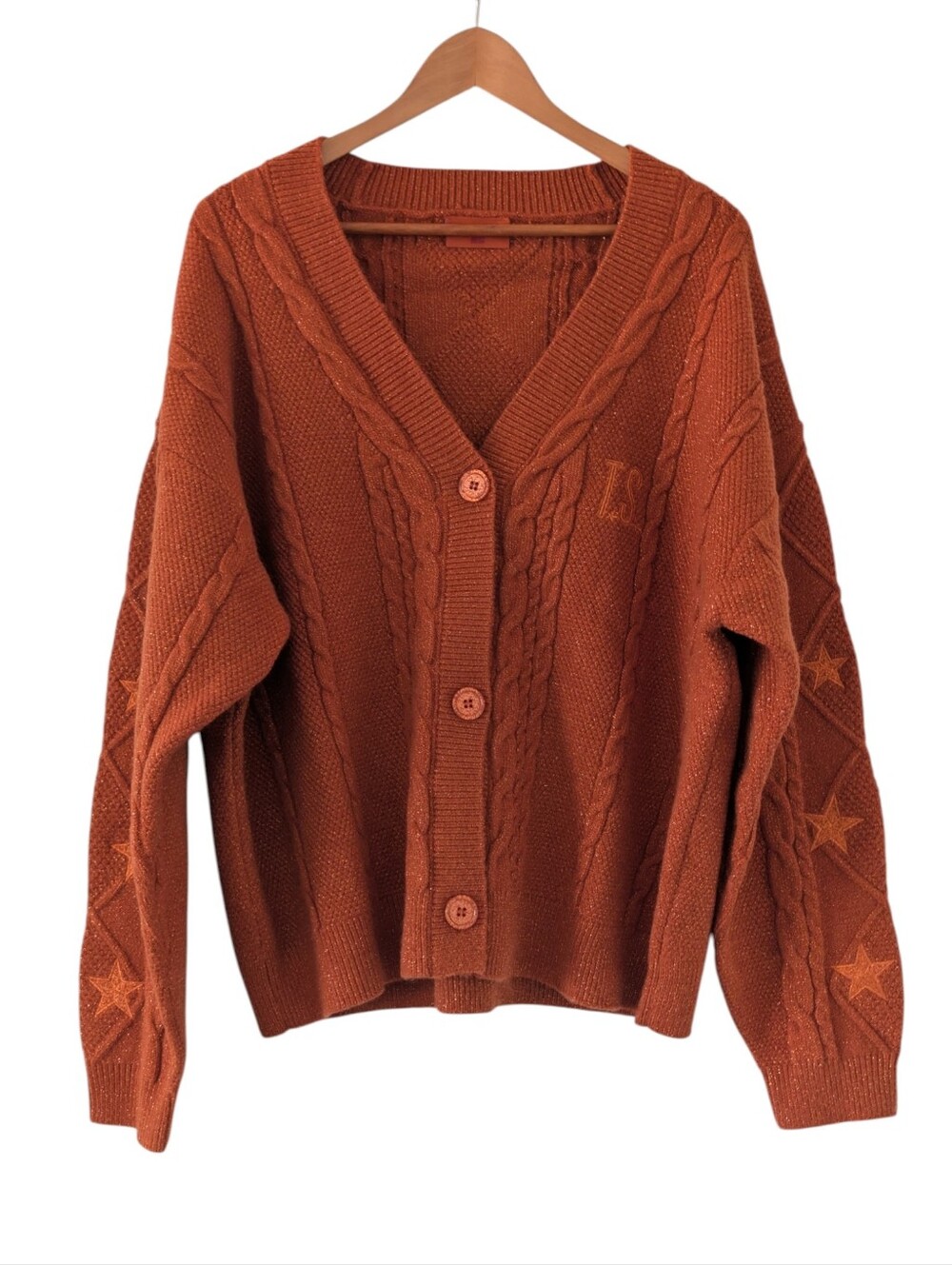 ​Official Taylor Swift The Life of a Showgirl Cardigan Rust Orange Glitter M/L
